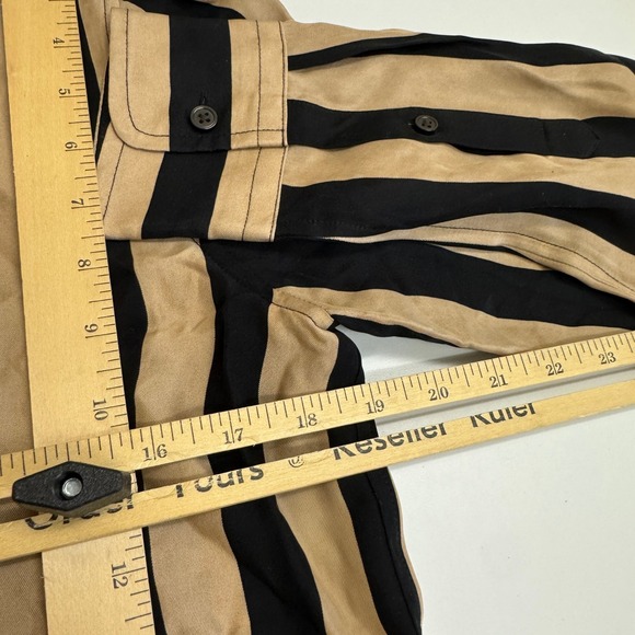 J Crew Shirt Womens Size 6 Tan Black Stripe Classic Fit Cupro Blend - Picture 9 of 9